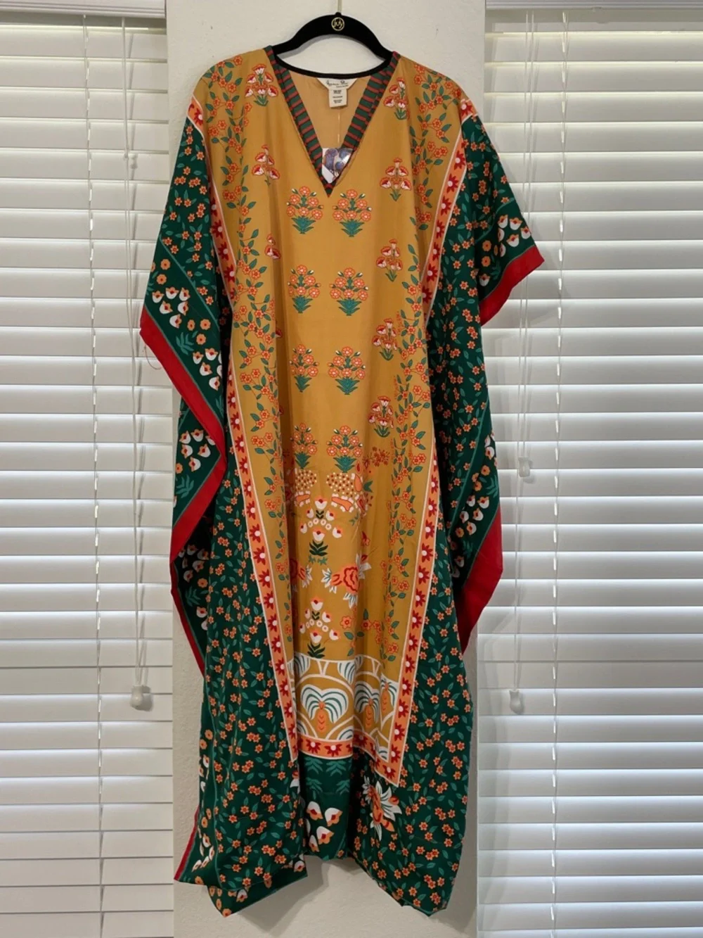 Boho Floral V-Neck Maxi Dress in Mustard and Green - Picture 8 of 10